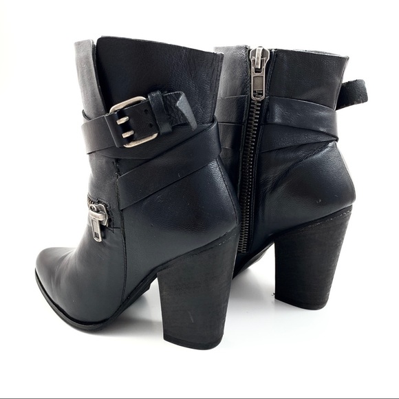 JOE’S JEANS black leather heeled motorcycle boots - Picture 3 of 13